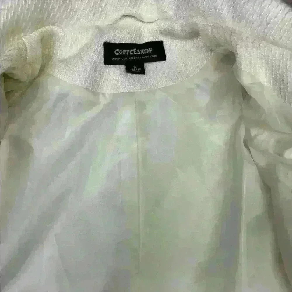 CoffeeShop Cropped Coat Button Lined Size Small Cream Color - Picture 10 of 11